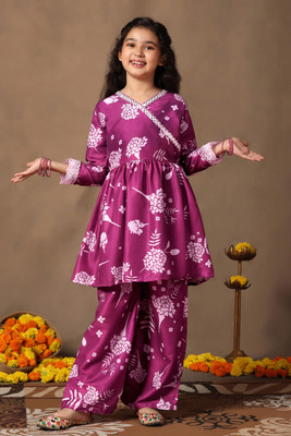 Sangria Girls Festive & Party Kurta and Palazzo Set(Purple Pack of 1)