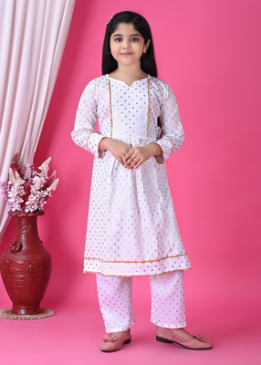 AMYLOOK Girls Festive & Party Kurta and Pyjama Set(White Pack of 2)