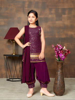Aarika Girls Festive & Party Kurta and Patiala Set(Purple Pack of 1)