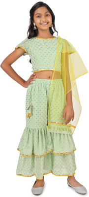 Tillu Pillu Girls Festive & Party, Wedding Kurta, Pyjama & Dupatta Set(Light Green Pack of 1)