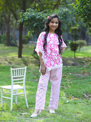 CUTIEKINS Girls Casual Kurta and Palazzo Set(Pink Pack of 1)