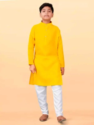 HENA TEXTILE Baby Boys Casual Kurta and Pyjama Set(Yellow Pack of 1)