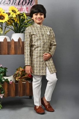 AHHAAAA Boys Festive & Party Kurta and Pyjama Set(Grey Pack of 1)