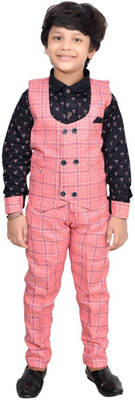 KIDZWING Boys Festive & Party Shirt, Waistcoat and Pant Set(Pink Pack of 1)