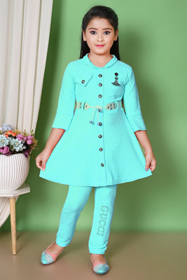 FBCollections Girls Festive & Party Kurta and Trouser Set(Blue Pack of 1)