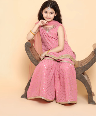 AJ Dezines Girls Festive & Party, Wedding Kurta, Pyjama & Dupatta Set(Pink Pack of 1)
