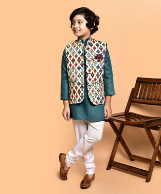 PRINTINIDA Baby Boys Casual Kurta and Pyjama Set(Light Blue Pack of 1)