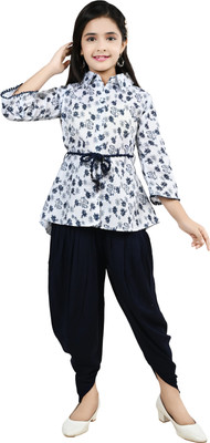 Arshia Fashions Girls Festive & Party Dhoti & Kurta Set(Blue Pack of 1)