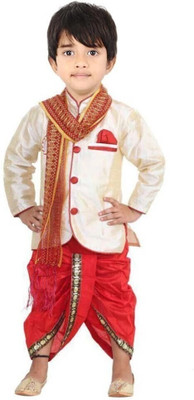 HRR Boys Festive & Party Dhoti & Kurta Set(Beige Pack of 1)