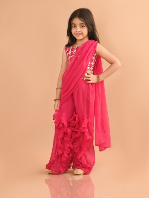 Lilpicks Girls Festive & Party Kurta, Pyjama & Dupatta Set(Pink Pack of 1)