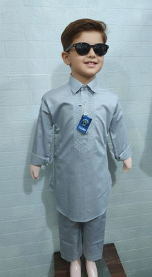 KGN Boys Festive & Party Pathani Suit Set(Grey Pack of 1)