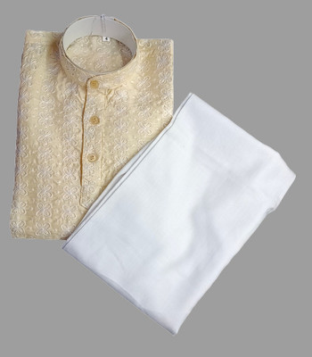 Qitty Boys Festive & Party Kurta and Pyjama Set(Beige Pack of 1)
