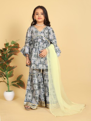 NIVUDI Girls Casual, Festive & Party, Wedding Salwar and Kurta Set(Grey Pack of 1)