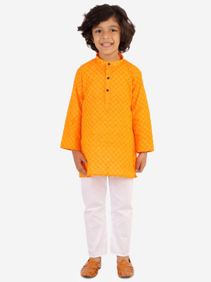 Superminis Boys Casual Kurta and Pyjama Set(Yellow Pack of 1)
