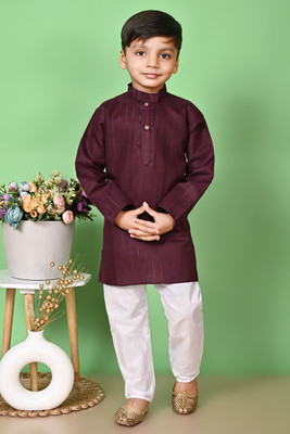 New Ekta Dresses Boys Festive & Party Kurta and Pyjama Set(Purple Pack of 1)