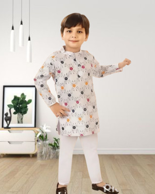 KUTEY KOLKATA Baby Boys Festive & Party Kurta and Pyjama Set(White Pack of 1)