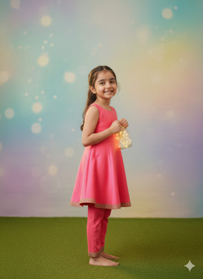 FLEXAA Girls Festive & Party, Casual, Formal, Wedding Kurta and Palazzo Set(Pink Pack of 1)