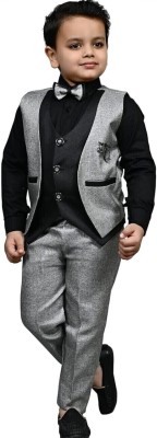 Akshita trading Boys Festive & Party, Wedding, Wedding Shirt, Waistcoat and Pant Set(Grey Pack of 1)