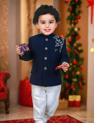 Mausam Mahek Boys Festive & Party Kurta and Pyjama Set(Blue Pack of 1)