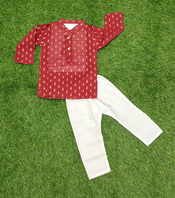 SR LASKAR GARMENTS Baby Boys Festive & Party Kurta and Pyjama Set(Red Pack of 1)