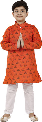 Smuktar garments Boys Casual, Festive & Party Kurta and Pyjama Set(Orange Pack of 1)