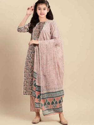 Various Vault Girls Casual Kurta and Dupatta Set(Pink Pack of 1)