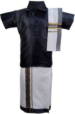 Goldstar Boys Festive & Party Dhoti, Shawl and Shirt Set(Black Pack of 1)