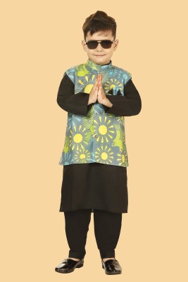 VISHESTA Boys Festive & Party Kurta, Waistcoat and Pyjama Set(Black Pack of 1)