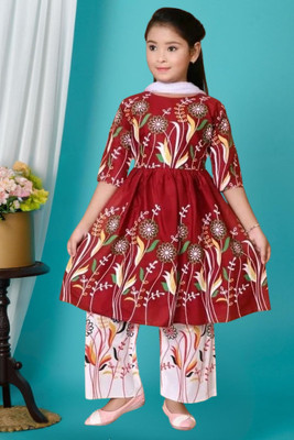 Ganapati Fashion Girls Festive & Party Kurta and Palazzo Set(Maroon Pack of 1)