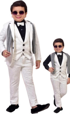 mahawar bros Boys Casual Shirt, Waistcoat and Pant Set(White Pack of 1)