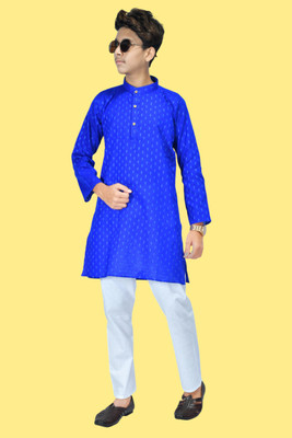 HouseOfCommon Boys Festive & Party Kurta and Pyjama Set(Blue Pack of 1)