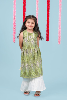 PUREKIDDO Girls Festive & Party Kurta and Palazzo Set(Multicolor Pack of 1)