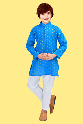 HouseOfCommon Boys Festive & Party Kurta and Pyjama Set(Dark Blue Pack of 1)