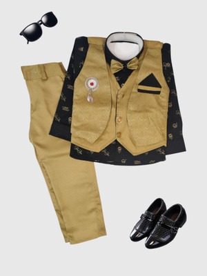 Kavya Creations Boys Festive & Party, Wedding Shirt, Waistcoat and Pant Set(Yellow Pack of 1)