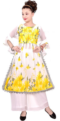 NEW TREND COLLECTION Girls Festive & Party Kurta, Pyjama & Dupatta Set(White Pack of 3)
