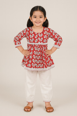Baal Leela Girls Casual, Festive & Party Kurta and Palazzo Set(Red Pack of 1)