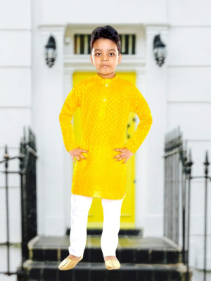 AL BAYDAR FASHION Baby Boys Casual Kurta and Churidar Set(Yellow Pack of 1)