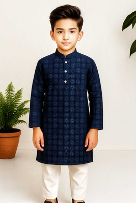 Wifi Baby Boys Festive & Party Kurta and Pyjama Set(Blue Pack of 1)