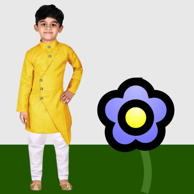 VDC CREATIONS Baby Boys Festive & Party Kurta and Pyjama Set(Yellow Pack of 1)