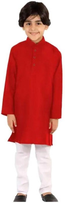 VC FASHION HUB Baby Boys Festive & Party Kurta and Pyjama Set(Maroon Pack of 1)