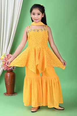 KMOLLA Girls Festive & Party Kurta and Sharara Set(Yellow Pack of 1)