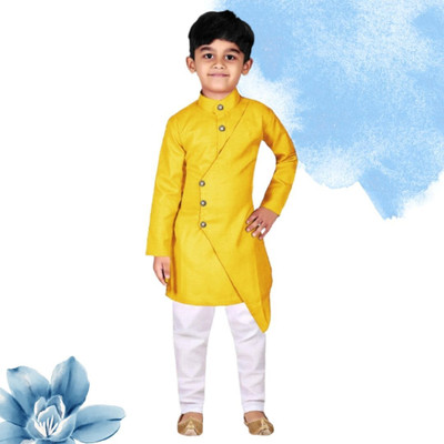 VCD FASHION HUB Baby Boys Festive & Party Kurta and Pyjama Set(Yellow Pack of 1)