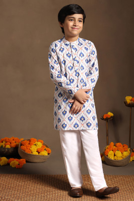 Tasrika Boys Festive & Party Kurta and Pyjama Set(Blue Pack of 1)