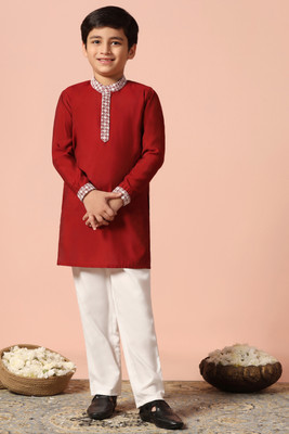 Sangria Boys Festive & Party Kurta and Pyjama Set(Maroon Pack of 1)