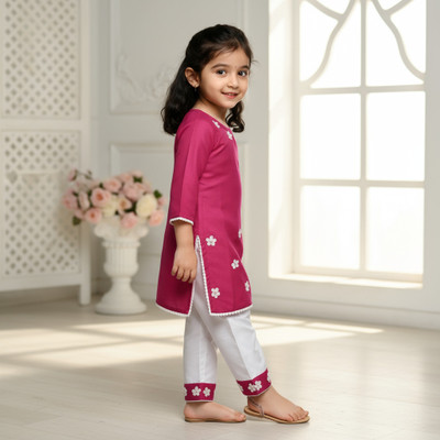 FLEXAA Girls Festive & Party, Casual, Formal, Wedding Kurta and Trouser Set(Pink Pack of 1)