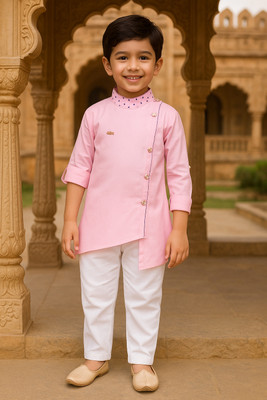 FASHION GRAB Baby Boys Casual Kurta and Pyjama Set(Pink Pack of 1)
