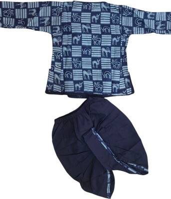 Little Dreams Baby Boys Festive & Party Angarkha and Dhoti Pant(Blue Pack of 1)