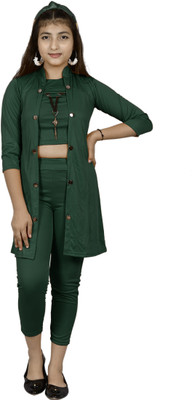 PERFECTPIVOT Girls Festive & Party, Casual, Wedding Ethnic Jacket, Kurta and Palazzo Set(Dark Green Pack of 1)