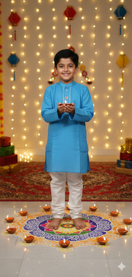Oxipital Club Boys Festive & Party Kurta and Pyjama Set(Blue Pack of 1)