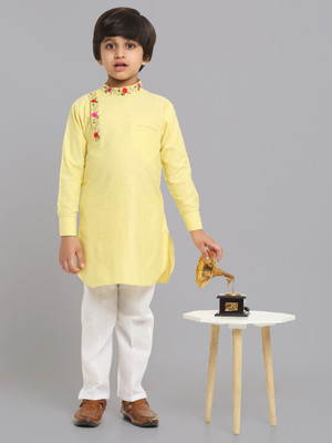 CENSAL Boys Festive & Party Kurta and Pyjama Set(Yellow Pack of 1)